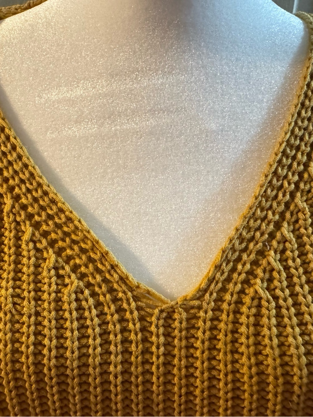 Women’s V-Neck Chunky Knit Women's Sweater in Mustard - Picture 3 of 4